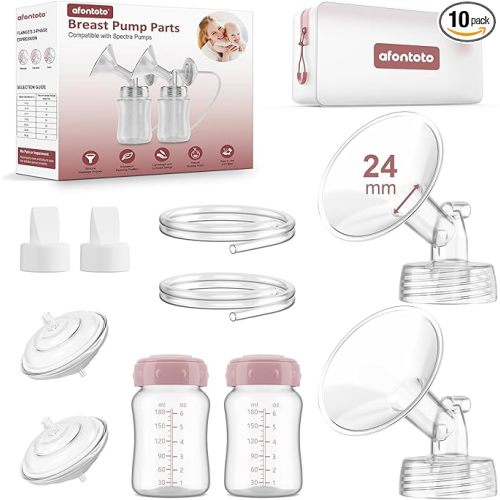 Pump Parts Compatible with Spectra S1/S2/9Plus Breastpump, Full Set Replacement Parts for Spectra Include 24mm Flange,Duckbill Valve,Backflow Protector,Tube,Bottle, Not Original S2/S1 Accessories