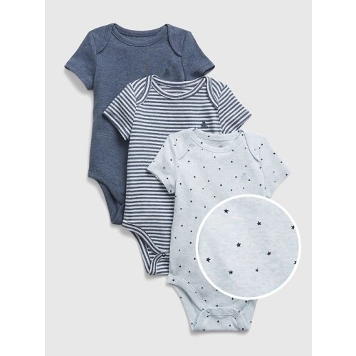 Baby 100% Organic Cotton First Favorite Bodysuit (3-Pack) in blue star, size: 3-6 M