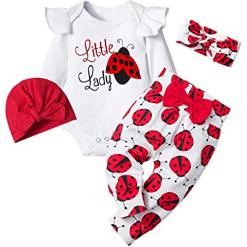 Infant Newborn Baby Girl Clothes Set White Ruffle long-sleeve Top + Pants + Headband + Hat 4pcs 0-6M Baby Clothes