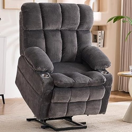 Dual Motor Power Lift Recliner Chair for Elderly,Electric Lift Chair with Adjustable Headrest, Heat and Massage,Lay Flat Recliner with Cup Holders,USB Ports,Type C,Zero Gravity, Grey