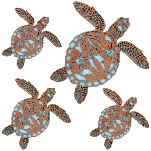 4 Pcs Summer Coastal Wall Decor Beach Wall Art Blue Sea Turtle Surfboard Seahorse Starfish Seashell Conches Crabs Sea Life Decor for Bathroom Bedroom Home (Retro Turtle Style)