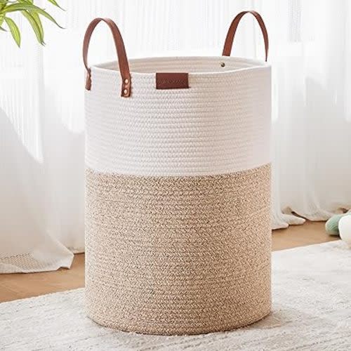 62L Woven Rope Laundry Basket Hamper for Clothes Hamper in Living Room Bedroom Bathroom for Nursery Kids Brown Large Tall