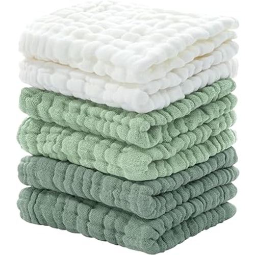 Looxii Muslin Baby Washcloths 6 Pack, 100% Cotton Baby Wash Cloths for Baby Face Body, 12x12 inches Large Soft Absorbent Face Towels for Newborns Gradient Green