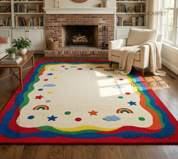 Rainbow & clouds nursery rug