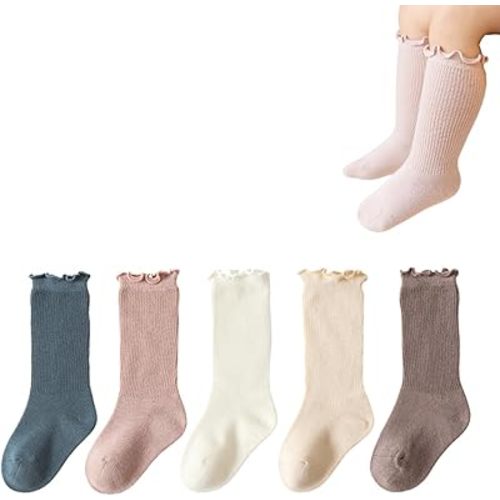 Baby Toddler Girls Ruffle Socks Newborn Infant Girl's Knee High Solid Cotton Long Socks