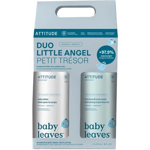 ATTITUDE Baby 2-in-1 Shampoo & Body Wash and Baby Lotion Set, EWG Verified, Dermatologically Tested Soap and Moisturizing Cream, Vegan, Good Night, 16 Fl Oz each