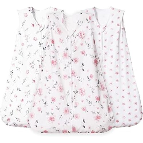 david's kids 3 Pack 100% Cotton Baby Sleep Sack 6-12 Months, Ultra Soft Baby Wearable Blankets with 2-Way Zipper, Comfy Sleeping Bags for Infant Newborn Boys Girls Neutral, Medium Size, Floral