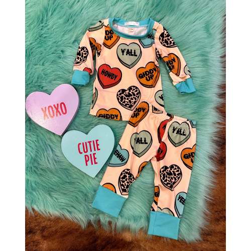 Turquoise cowkids Valentine’s Day pj set (sale)