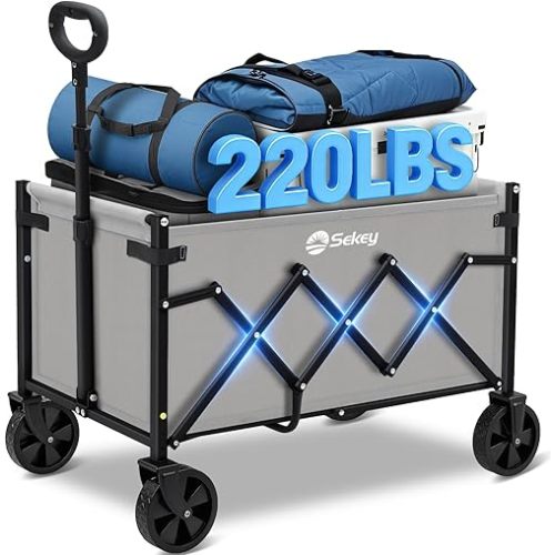 Sekey Wagon Cart with Wheels with 220LBS Capacity,Heavy Duty Wagon Carts Foldable,Lightweight Utility Portable Cart for Grocery, Shopping, Garden, Camping. Gray