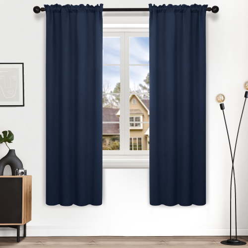 Deconovo Rod Pocket Blackout Curtains for Bedroom, 2 Panels, Thermal Insulated, 38" x 63", Navy Blue