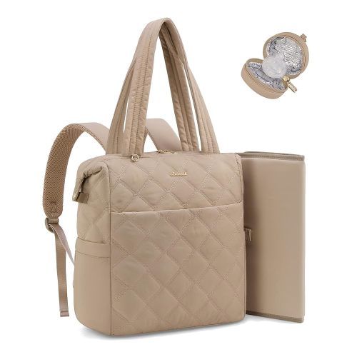 LOVEVOOK Diaper Bag Backpack,Diaper Bag Tote for Mom Dad with Changing Pad,Insulated Pockets, Convertible Lightweight Baby Backpack with Pacifier Case（Khaki）