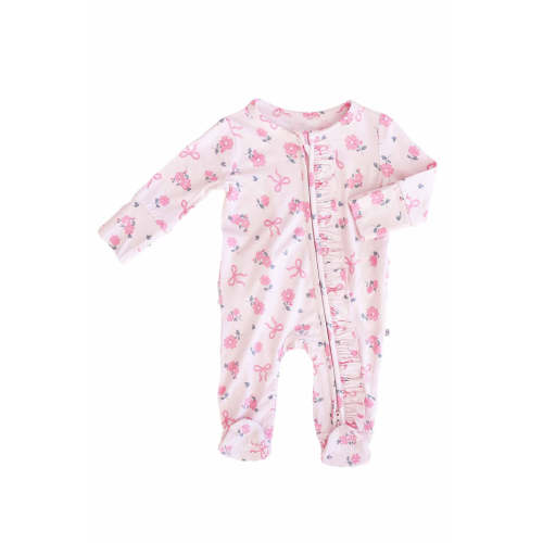 Ribbon & Roses Ruffle Zipper Footie | Pink
