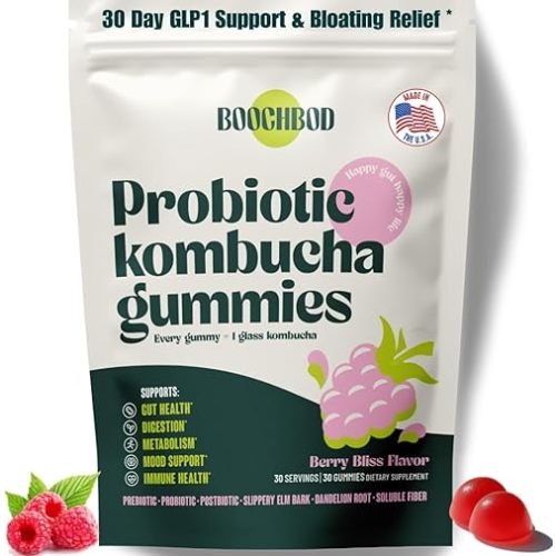 Probiotic Kombucha Gummy - Prebiotics, Probiotics, Postbiotics, Fiber Supplement, Slippery Elm, Dandelion Root, MCT Oil, for Bloating, Gut Health - Probiotics for Women, Probiotics for Men