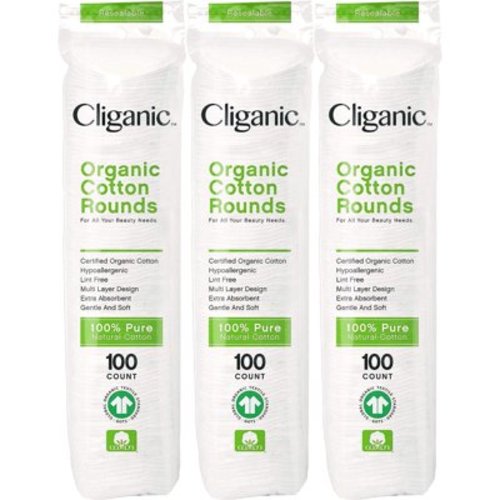 Cliganic Organic Cotton Rounds (500 Count) Makeup Remover Pads, Hypoallergenic, Lint-Free | 100% Pure Cotton