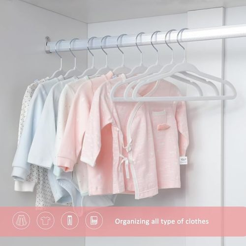 ManGotree Baby Velvet Clothes Hangers, 10.95'' Non-Slip Kids Hangers, Space Saving Hangers for Infant Toddler Children, 15 Pack (White)