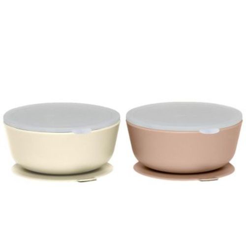 Weesprout Suction Bowls For Baby & Toddlers (set Of 2) - 100% Silicone W/plastic Lid - Leak Proof Feeding Supplies