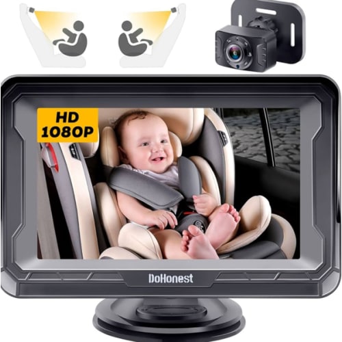 DoHonest Baby Car Camera HD 1080P - Rear-Facing Car Baby Monitor with Night Vision, Adjustable View Angle, Easy Setup, Anti-Glare Display, Safety for Kids & Infants