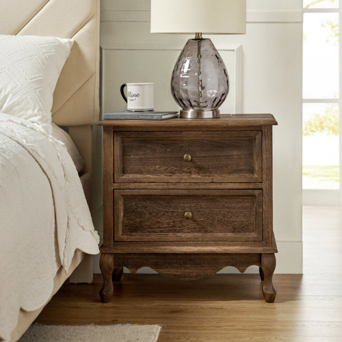 Laurel Foundry Modern Farmhouse® Lundgren Transitional 24'' Tall 2 - Drawer Nightstand with Wood Legs and Charging Station Space & Reviews | Wayfair