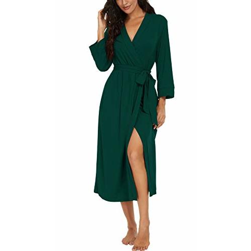 VINTATRE Women Kimono Robes Long Knit Bathrobe Lightweight Soft Knit Sleepwear V-neck Casual Ladies Loungewear
