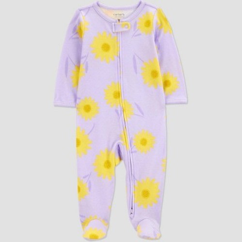 Carter's Just One You®️ Baby Girls' Sleep N' Play - Purple/Yellow 6M: Cotton Footed Pajamas, Floral Pattern, Two-Way Zipper