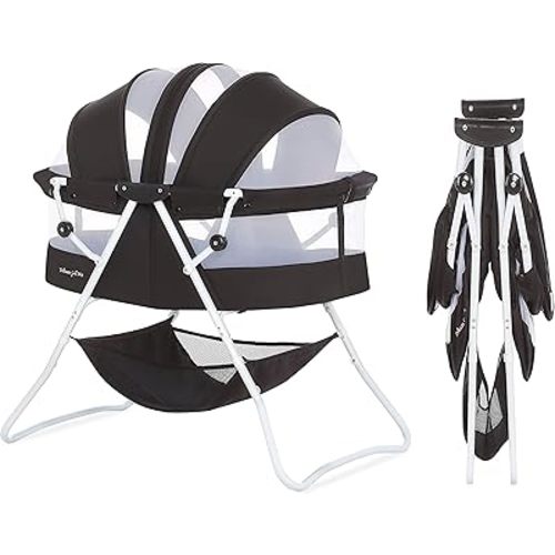 Dream On Me Karley Bassinet in Black, Lightweight Portable Baby Bassinet, Quick Fold and Easy to Carry , Adjustable Double Canopy, Indoor and Outdoor Bassinet with Large Storage Basket.
