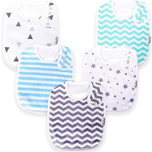 Double Layer Bandana Bibs - Thick, Multi Snaps, Organic Cotton - Soft & Absorbent - For Drooling, Teething, Feeding