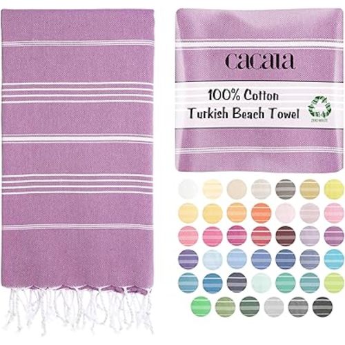 Cacala Lightweight and Thin Turkish Beach Towel 100% Cotton Sand-Free and Quick-Drying Goodness Perfect as an Extra Large Travel Towel, Beach Accessory, or Gift for Beach Lovers, 37 x 70