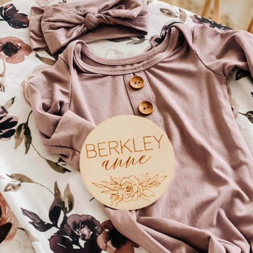 Personalized Baby Name Wood Announcement | Rose Bouquet