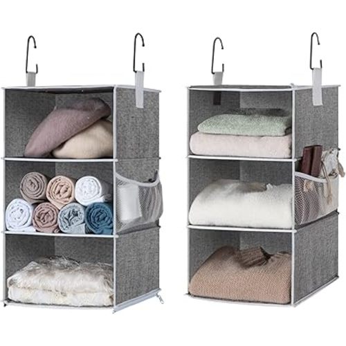 StorageWorks 6-Shelf Closet Organizers, Two 3-Shelf Separable Hanging Shelves for Closet, 12" D x 12" W x 48 ¼"H, Canvas, Gray
