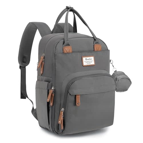 RUVALINO Diaper Bag Backpack, Multifunction Travel Pack Maternity Baby Changing Bags, Large Capacity, Waterproof, Iron Gray