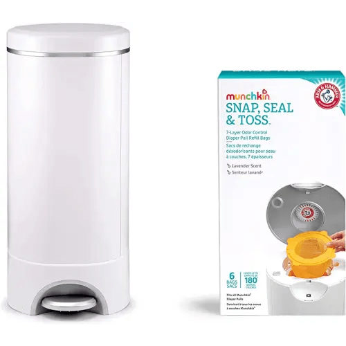 Munchkin® STEP™ Diaper Pail Powered by Arm & Hammer, #1 in Odor Control, Award-Winning, Includes 7 Snap, Seal & Toss™ Bags, 1 Starter Refill Ring, and 1 PUCK™ Baking Soda Cartridge