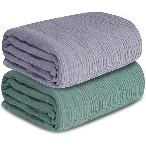 Muslin Swaddle Blankets for Newborn, 2 Pack Breathable Soft Receiving Blanket, Large 41 x 41 inches Swaddle Wrap Burping Clothes, Essentials Infant Shower Items. (Gray & Green)