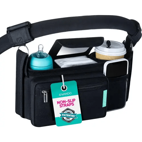 Stroller Organizer Non Slip Straps Stroller Caddy With Cup Holder, Stroller Bag for Phone, Pet Stroller Accessories, Universal Fits Uppababby Vista v2 Wonderfold Wagon, Doona and More