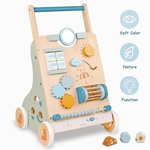 PairPear Wooden Baby Walker, Toddler Push Walker Activity Center Toys with Shape Sorter Gift for Boys Girls 1 2 3 Year Old - baby walker
