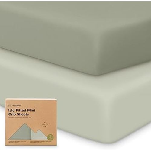 Pack and Play Sheets Fitted - 2-Pack Mini Crib Sheets for Pack N Play Mattress 38x26, Soft & Cozy, Neutral Toddler Playard Bedding, Snug Fitted Mini Baby Crib Mattress Cover Boy, Girl (Lichen)