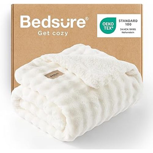 Bedsure Bubble Sherpa Throw Blanket for Couch - Fuzzy Fleece Thick Warm Christmas Blanket for Winter, GentleSoft Cozy Plush Throw Gift for Women, Room Decor, Ivory, 50x60 Inches