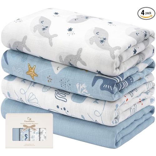 Yoofoss Muslin Swaddle Blankets, Organic Baby Blankets, 47 x 47 Inches Receiving Blanket for Baby Boys and Girls, Baby Essentials for Newborns Soft Breathable