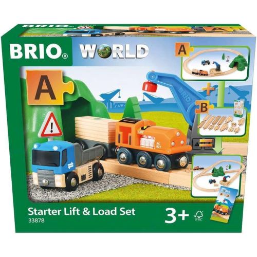 BRIO Starter Lift&Load Set Wooden Toy Train Durable | Child Safe | Encourages Creativity | Compatible with All Wooden Railway Sets | Includes Engine, Lorry, Wagon, Track and More