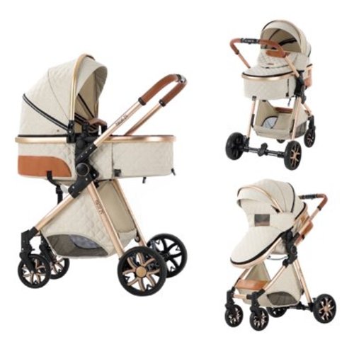 Iris Baby All-Terrain Baby Stroller,2-in-1 Infant Travel System with Panoramic Sunroof,White