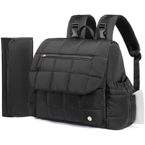 Telena Diaper Bag Mini Diaper Backpack with Changing Pad, Puffer Baby Travel Bag with Insulated Pockets, Stroller Straps, Black