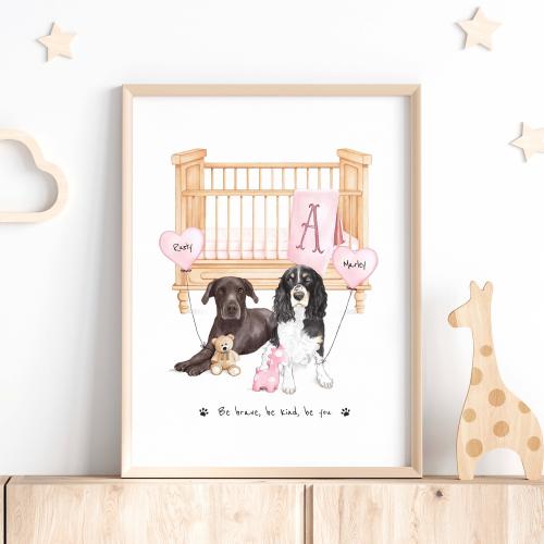 Custom Pet Art for Nursery, Dog Nursery Wall Art, New Baby Gift Personalized, Customizable Announcement, Baby shower gift, Nursery decor