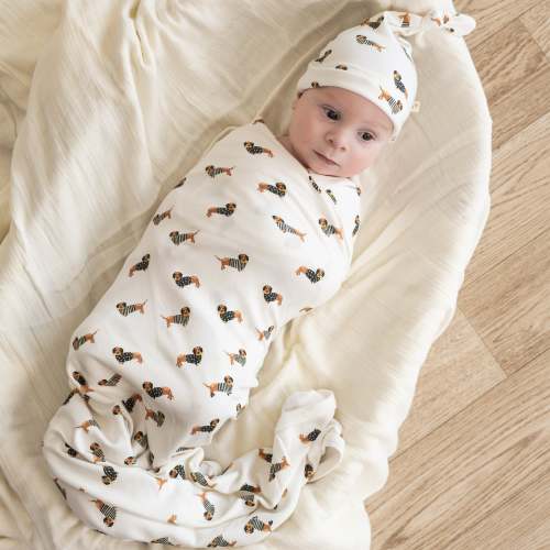 Organic Swaddle Blanket & Hat Set - Dog