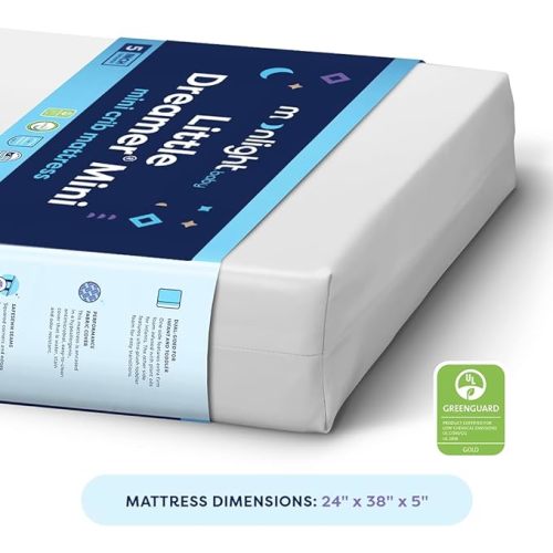 Moonlight Slumber Little Dreamer Mini Crib Mattress - Dual-Sided, 2-Stage Baby and Toddler Mattress with Plush and Extra Firm Layers and Waterproof Mattress Cover - 38"x 24"x 5" - Mini-Crib