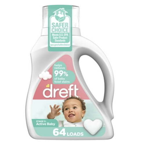 Dreft Stage 2: Active Baby Liquid Laundry Detergent for Infant Washing, 64 Loads, 92 fl oz