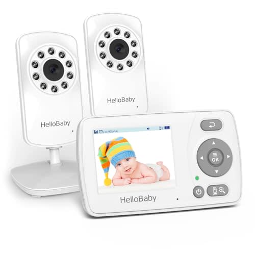 HelloBaby Monitor with 2 Cameras, 2.4'' Portable Travel Screen Baby Monitor No WiFi, 1000ft Long Range Video Baby Monitor, Night Vision, VOX Mode-Power Saving, Baby Safety Camera,for Baby/Pet/Elder