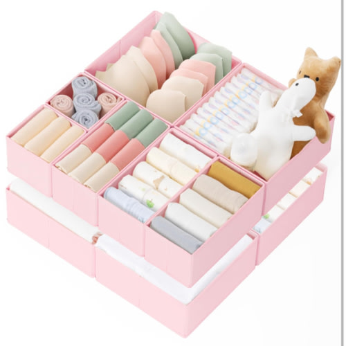 Criusia Drawer Organizer Clothes, 10 Pack Dresser Organizer for Baby Clothes, Underwear, Sock- Foldable Closet Organization and Storage Dividers Bins for Nursery, Bedroom (Pink)