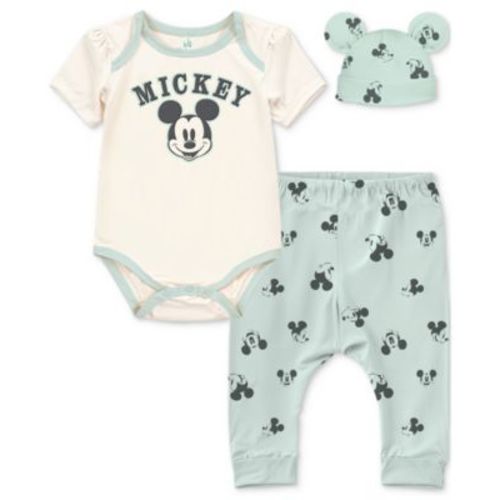 Baby Boys 3-Pc. Mickey Mouse Bodysuit, Pants & Hat Set
