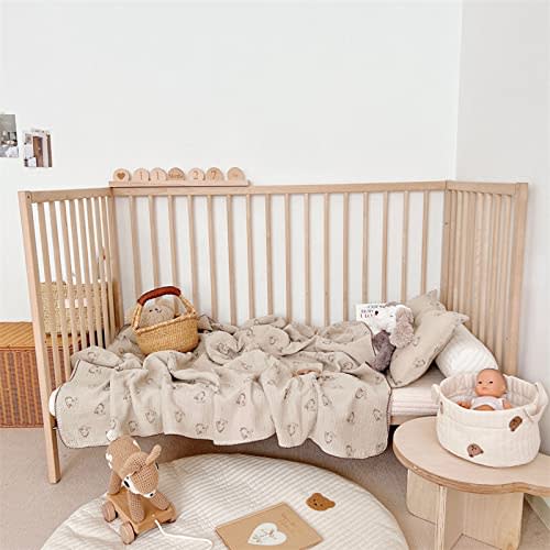 BuLuTu Muslin Kids Blanket with Cute Rabbit Pattern Shabby Chic Baby Crib Nursery Throw Blanket 4 Layers Muslin Cradle Thin Comforter for Toddler Boys Girls,Soft Breathable Durable Blanket, 47"x51"