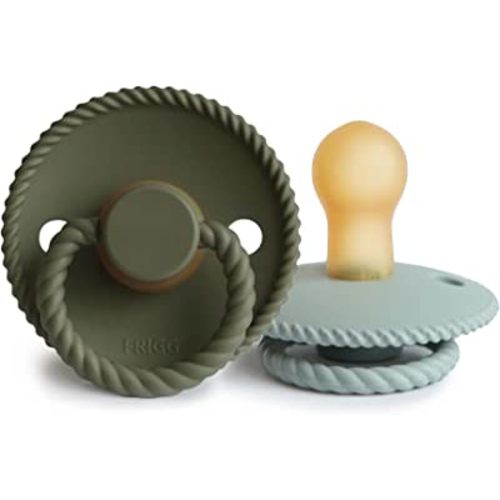 FRIGG Rope Natural Rubber Baby Pacifier | Made in Denmark | BPA-Free (Olive/Sage, 0-6 Months)