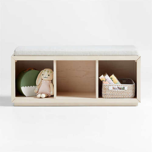 Cade Sunwashed Wood 3-Cube Bookcase with Natural Bench Cushion